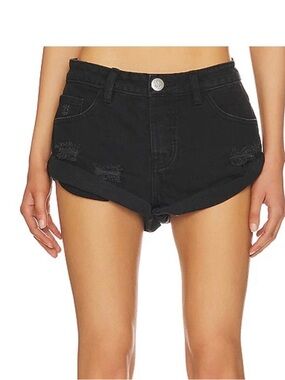 One Teaspoon Black Distressed Denim Shorts